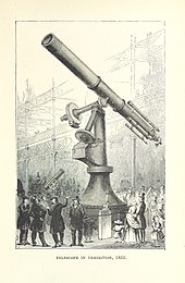 A telescope at the 1851 exhibit Image taken from page 237 of 'The Half Hour Library of Travel, Nature and Science for young readers' (11237196445).jpg