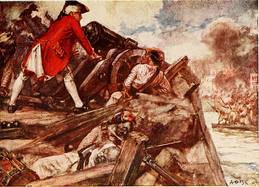 Robert Clive fires a cannon in the Siege of Arcot.