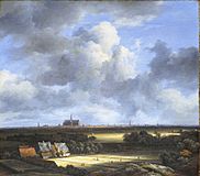 View of Haarlem with Bleachfields label QS:Len,"View of Haarlem with Bleachfields" label QS:Lpl,"Widok Haarlemu z bielejącymi polami" label QS:Lnl,"Gezicht op Haarlem met bleekvelden" circa 1670-1675. oil on canvas medium QS:P186,Q296955;P186,Q12321255,P518,Q861259 . 55.5 × 62 cm (21.8 × 24.4 in). The Hague, Royal Picture Gallery Mauritshuis.