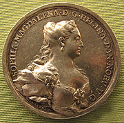 Coin by Johann Karl von Hedlinger with portrait of Sophie Magdalene. Johann carl hedlinger, sofia maddalena, regina di danimarca, 1737.JPG