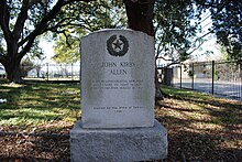 John Kirby Allen's tombstone at Founders Memorial Cemetery John Kirby Allen tombstone.JPG