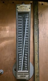 A Johnson Super-Sensitive Thermometer on an old air conditioning unit Johnson Controls Super-Sensitive Thermometer.jpg