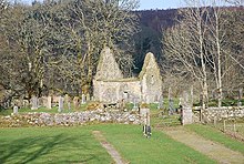 Kilmorie Chapel following renovations in 2006. It is located between the old and new Castle Lachlan, and is the traditional burying ground of the chiefs of Clan Maclachlan. Kilmorie Chapel (after renovations).jpg