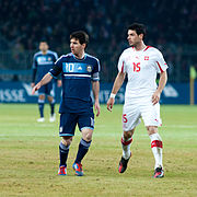 Lionel Messi (L), Blerim Dzemaili (R) - Switzerland vs. Argentina, 29th February 2012.jpg