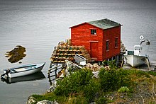 Fishing boats and lobster traps in Salvage, Newfoundland