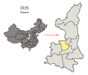 Xianyangs läge i Shaanxi, Kina.