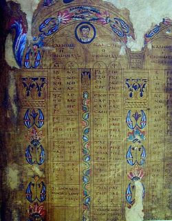 A 6th-7th-century use of the Eusebian Canons to organize the contents of the gospels in the London Canon Tables LondonCanonTables.JPG