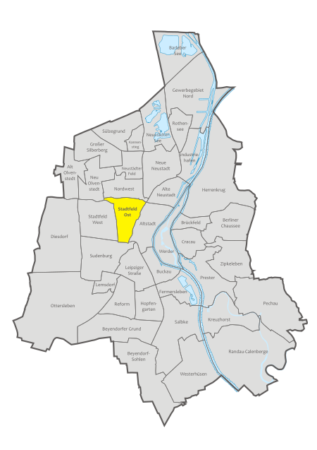 Magdeburg, administrative districts, Stadtfeld Ost location