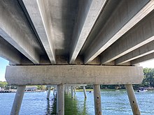 The first NEXT Beam bridge, in York, Maine, which uses four double tees to form a bridge span Maine Route 103 York River Bridge, NEXT Beams.jpg