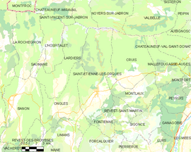 Mapa obce Saint-Étienne-les-Orgues