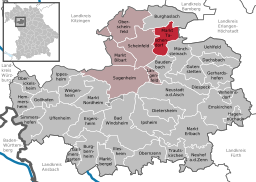 Läget för Markt Taschendorf i Landkreis Neustadt an der Aisch-Bad Windsheim