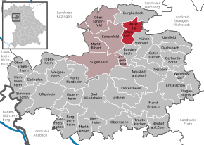 Poziția Markt Taschendorf pe harta districtului Neustadt a.d.Aisch-Bad Windsheim