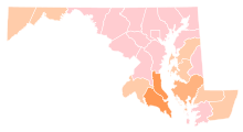 Results by county:
Campbell
<40%
Chaffee
<40%
40-50%
50-60% Maryland Senate Republican Primary Election Results by County, 2018.svg