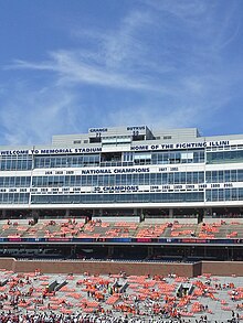 View of the new lettering and one of two new ribbon video boards at Memorial Stadium