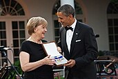 Merkel received the Presidential Medal of Freedom from U.S. president Barack Obama in 2011.