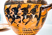 Bearded Greek athletes wearing perizomata running