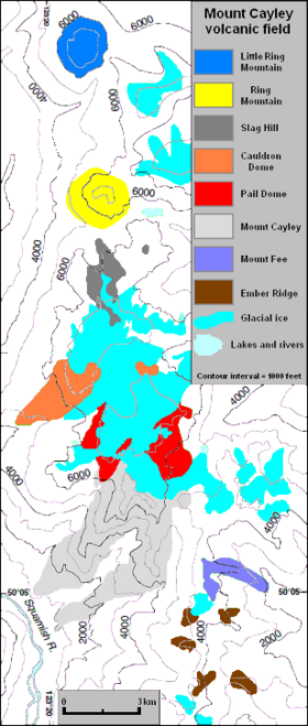 A Mount Cayley vulkanikus mező térképe.