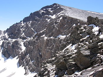 Mulhacén peak is the highest point of continental Europe outside the Caucasus Mountains and the Alps. It is part of the Sierra Nevada range.