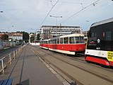 Čeština: Autobusové nádraží Praha Na Knížecí.