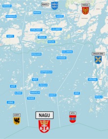 Nagu map including neighbours Korpo Rimito Pargas Dragsfjärd Hitis