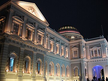 The eastern wing of the museum at night