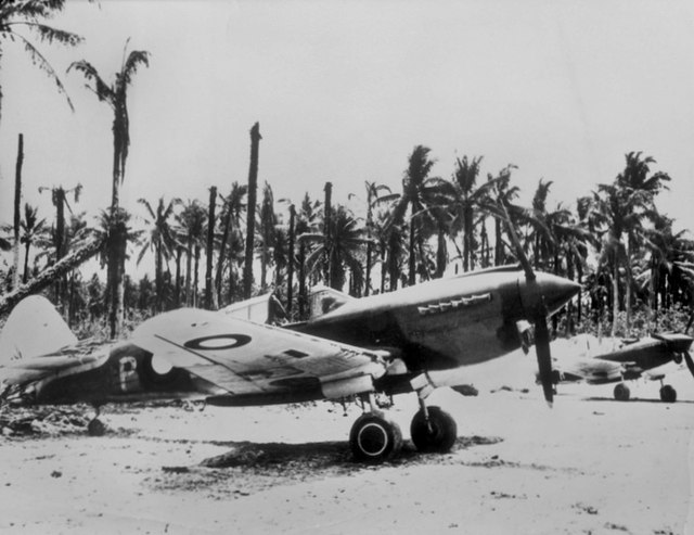 Kittyhawk fighter aircraft of No. 77 Squadron RAAF at Milne Bay