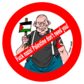 "We can not allow nazis to use dignified Palestinian cause as a platform to launch racial hatred. I beg you all to reproduce this cartoon all over Internet. Let's say louder that we are fighting against those racist Jews who deny human rights to Palestinians, AS WELL AS racists who deny human rights to Jews."—Carlos Latuff