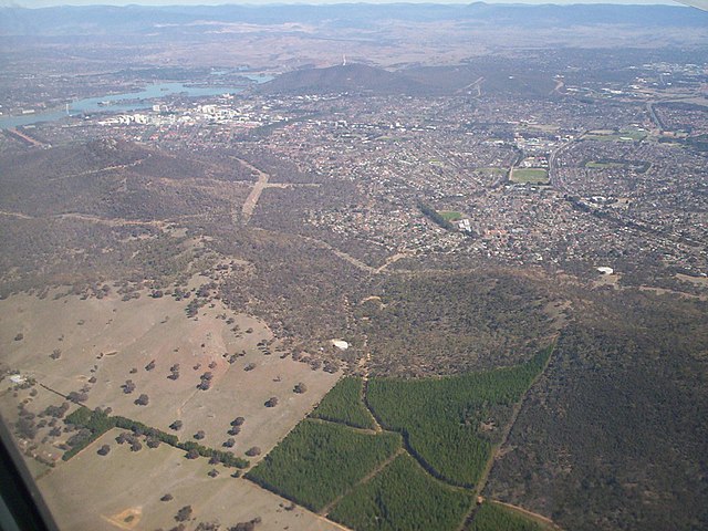 Aerial view of North Canberra shown from the east