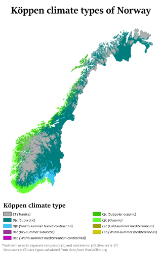<span class="mw-page-title-main">Climate of Norway</span> Overview of the Climate of Norway