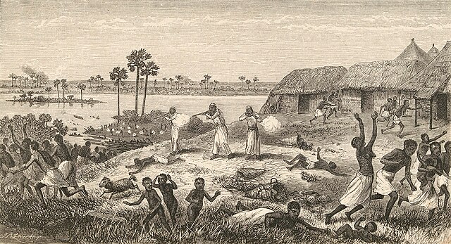 Arab slave raid on Nyangwe, circa 1870