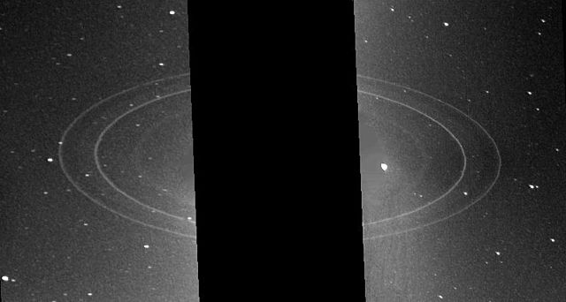 A pair of Voyager 2 images of Neptune's rings.