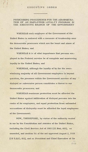 Executive Order 9835, signed by President Truman in 1947