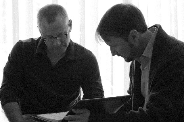 Tom Perrotta and Field working on the script for Little Children, 2005