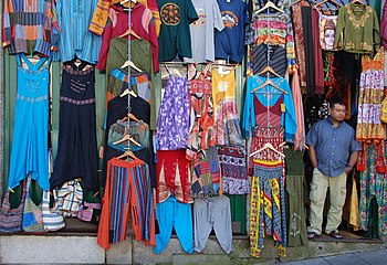 English: A clothes merchant in Porto, Portugal