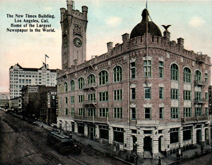 Postcard - 1912 Los Angeles Times building, demolished 1938, NE corner 1st and Broadway.png