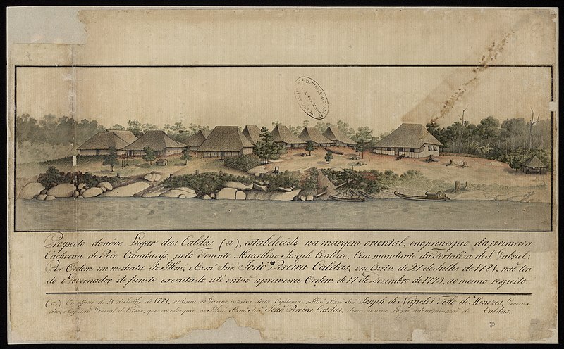 File:Prospecto do novo Lugar das Caldas, na margem oriental, e no principio da primeira cachoeira do Rio Cauaburys, pelo tenente Marcelino Joseph Cordeiro com mandante da Fortaleza de S.Gabriel, da Coleção Brasiliana Iconográfica.jpg