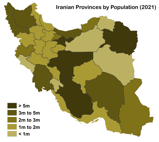Provinces of Iran by population in 2021