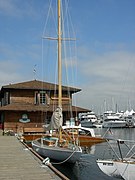 R-class sloop Pirate, a famous racing sloop, at the Center for Wooden Boats