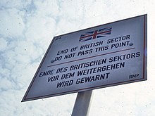 Road sign delimiting the British zone of occupation in Berlin, 1984 Road sign delimiting British zone of occupation in Berlin 1984.jpg