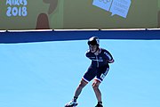 Deutsch: Badminton bei den Olympischen Jugendspielen 2018; Tag 2, 8. Oktober 2018; Viertelfinale Jungen Lauf 2 English: Roller speed skating at the 2018 Summer Youth Olympics; day 2, 8 October 2018 – Boys Quarterfinals run 2