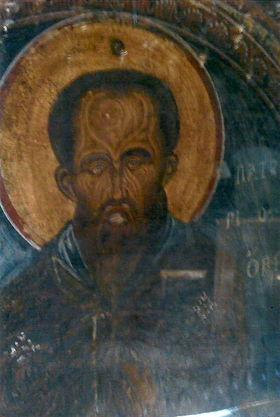 Byzantine Icon of Saint Patapios found in his cave in Loutraki - Greece (15th century).