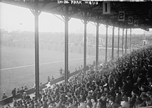The stadium's third World Series in 1913 coincided with Shibe's first major upgrade and expansion: more seats, more roofs Shibe Park grandstand 1913.jpg