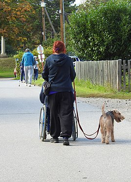 Spaziergang von behinderten Menschen am Stadlweg in Leopoldau, Floridsdorf, Wien