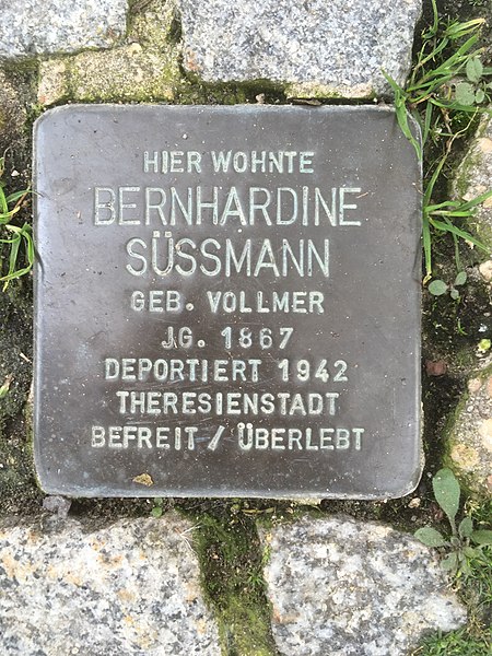 File:Stolperstein Ochtendung, Untere Grabenstraße, Bernhardine Süssmann.jpg