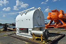 Underwater welding habitat for dry hyperbaric welding Stralsund, Nautineum, Unterwasserschweisskammer (2013-07-30), by Klugschnacker in Wikipedia.JPG