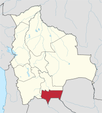 मानचित्र जिसमें तारिहा विभाग Departamento del Tarija हाइलाइटेड है