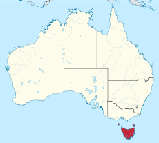 Mapo de Aŭstralio kun Tasmanio indikita