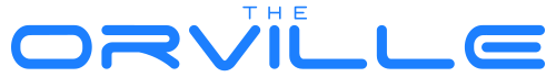 "THE ORVILLE" written in a stylized sans-serif blue font, similar to Star Trek: The Next Generation