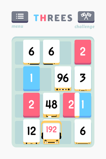 Merge-style puzzle game, Threes, where players slide tiles to merge tiles of equal value into larger values