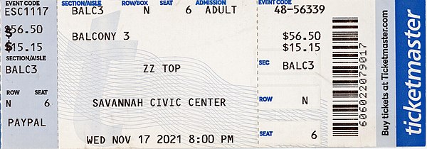 A Ticketmaster paper ticket